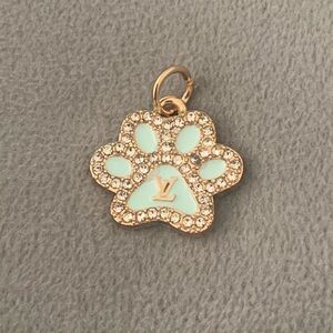 Chic  Crystal Paw Charm in Gold and Teal Blue